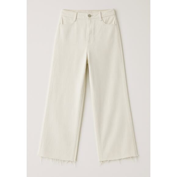 Zara Wide Leg Cropped Pants Women’s 6 Cream High Rise Raw Hem Minimalist Style - Picture 1 of 11